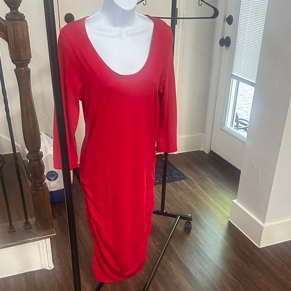Express Vibrant Red Long Sleeve Dress